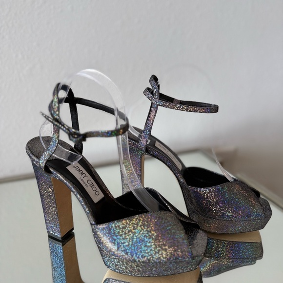 New JIMMY CHOO Sacaria Glitter Platform Sandal $925 40 - Picture 10 of 13